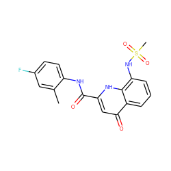 Cc1cc(F)ccc1NC(=O)c1cc(=O)c2cccc(NS(C)(=O)=O)c2[nH]1 ZINC000095588012