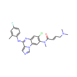 Cc1cc(F)ccc1Nc1nc2cc(Cl)c(N(C)C(=O)/C=C/CN(C)C)cc2n2cncc12 ZINC000073196667