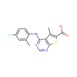 Cc1cc(F)ccc1Nc1ncnc2sc(C(=O)O)c(C)c12 ZINC000315510667