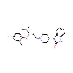 Cc1cc(F)ccc1O[C@H](CCN1CCC(n2c(=O)[nH]c3ccccc32)CC1)C(C)C ZINC000028336438