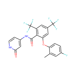 Cc1cc(F)ccc1Oc1cc(C(F)(F)F)cc(C(F)(F)F)c1C(=O)Nc1cc[nH]c(=O)c1 ZINC000223858694