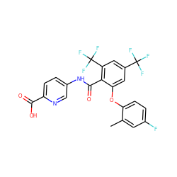 Cc1cc(F)ccc1Oc1cc(C(F)(F)F)cc(C(F)(F)F)c1C(=O)Nc1ccc(C(=O)O)nc1 ZINC000143184572