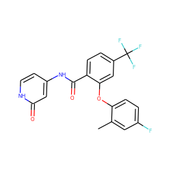 Cc1cc(F)ccc1Oc1cc(C(F)(F)F)ccc1C(=O)Nc1cc[nH]c(=O)c1 ZINC000143161703