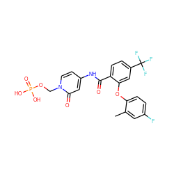 Cc1cc(F)ccc1Oc1cc(C(F)(F)F)ccc1C(=O)Nc1ccn(COP(=O)(O)O)c(=O)c1 ZINC000584641431