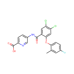 Cc1cc(F)ccc1Oc1cc(Cl)c(Cl)cc1C(=O)Nc1ccc(C(=O)O)nc1 ZINC000143207085