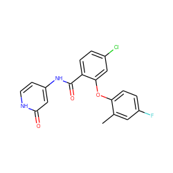 Cc1cc(F)ccc1Oc1cc(Cl)ccc1C(=O)Nc1cc[nH]c(=O)c1 ZINC000143164950