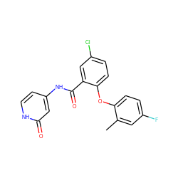 Cc1cc(F)ccc1Oc1ccc(Cl)cc1C(=O)Nc1cc[nH]c(=O)c1 ZINC000143191723