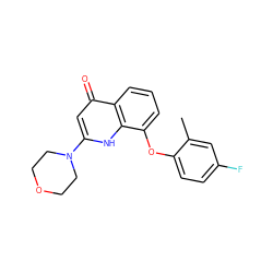 Cc1cc(F)ccc1Oc1cccc2c(=O)cc(N3CCOCC3)[nH]c12 ZINC000019862649