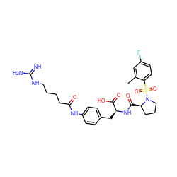 Cc1cc(F)ccc1S(=O)(=O)N1CCC[C@H]1C(=O)N[C@@H](Cc1ccc(NC(=O)CCCCNC(=N)N)cc1)C(=O)O ZINC001772621297