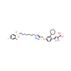 Cc1cc(F)ccc1S(=O)(=O)NCCCCCCn1cc(COc2ccc(-c3cc(C(=O)O)no3)c(C3CCCCC3)c2)nn1 ZINC000072131674