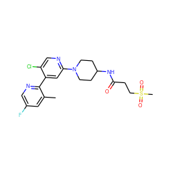 Cc1cc(F)cnc1-c1cc(N2CCC(NC(=O)CCS(C)(=O)=O)CC2)ncc1Cl ZINC000146782062