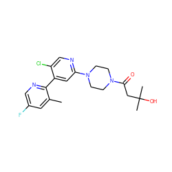 Cc1cc(F)cnc1-c1cc(N2CCN(C(=O)CC(C)(C)O)CC2)ncc1Cl ZINC000218994805