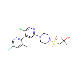 Cc1cc(F)cnc1-c1cc(N2CCN(S(=O)(=O)CC(C)(C)O)CC2)ncc1Cl ZINC000142150271