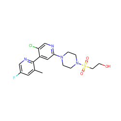 Cc1cc(F)cnc1-c1cc(N2CCN(S(=O)(=O)CCO)CC2)ncc1Cl ZINC000146900359