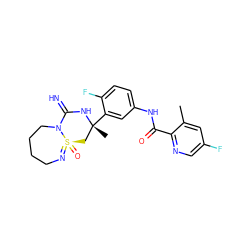 Cc1cc(F)cnc1C(=O)Nc1ccc(F)c([C@]2(C)C[S@@]3(=O)=NCCCCN3C(=N)N2)c1 ZINC000653794133