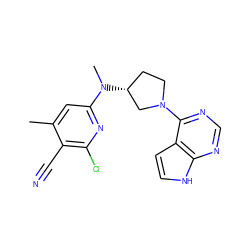 Cc1cc(N(C)[C@@H]2CCN(c3ncnc4[nH]ccc34)C2)nc(Cl)c1C#N ZINC000149033249