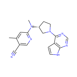 Cc1cc(N(C)[C@@H]2CCN(c3ncnc4[nH]ccc34)C2)ncc1C#N ZINC000143387344