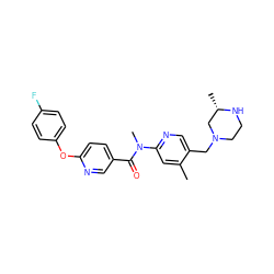 Cc1cc(N(C)C(=O)c2ccc(Oc3ccc(F)cc3)nc2)ncc1CN1CCN[C@@H](C)C1 ZINC000095598480