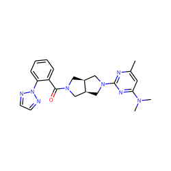 Cc1cc(N(C)C)nc(N2C[C@H]3CN(C(=O)c4ccccc4-n4nccn4)C[C@H]3C2)n1 ZINC000116825619