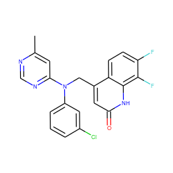 Cc1cc(N(Cc2cc(=O)[nH]c3c(F)c(F)ccc23)c2cccc(Cl)c2)ncn1 ZINC000073197129