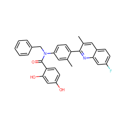 Cc1cc(N(Cc2ccccc2)C(=O)c2ccc(O)cc2O)ccc1-c1nc2cc(F)ccc2cc1C ZINC000653767967