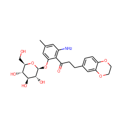 Cc1cc(N)c(C(=O)CCc2ccc3c(c2)OCCO3)c(O[C@@H]2O[C@H](CO)[C@@H](O)[C@H](O)[C@H]2O)c1 ZINC000028390618