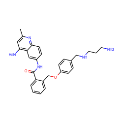 Cc1cc(N)c2cc(NC(=O)c3ccccc3COc3ccc(CNCCCN)cc3)ccc2n1 ZINC000071330014