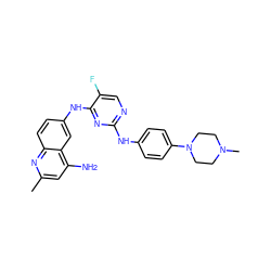 Cc1cc(N)c2cc(Nc3nc(Nc4ccc(N5CCN(C)CC5)cc4)ncc3F)ccc2n1 ZINC000299870671