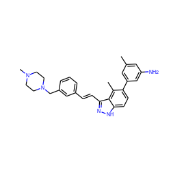 Cc1cc(N)cc(-c2ccc3[nH]nc(/C=C/c4cccc(CN5CCN(C)CC5)c4)c3c2C)c1 ZINC000049071847