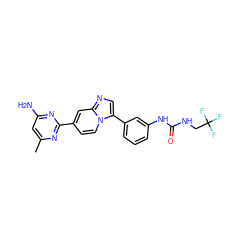 Cc1cc(N)nc(-c2ccn3c(-c4cccc(NC(=O)NCC(F)(F)F)c4)cnc3c2)n1 ZINC000169704639