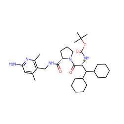 Cc1cc(N)nc(C)c1CNC(=O)[C@@H]1CCCN1C(=O)[C@H](NC(=O)OC(C)(C)C)C(C1CCCCC1)C1CCCCC1 ZINC000027197088