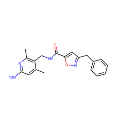 Cc1cc(N)nc(C)c1CNC(=O)c1cc(Cc2ccccc2)no1 ZINC000114078455