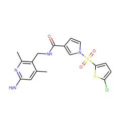 Cc1cc(N)nc(C)c1CNC(=O)c1ccn(S(=O)(=O)c2ccc(Cl)s2)c1 ZINC000114078173