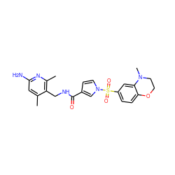 Cc1cc(N)nc(C)c1CNC(=O)c1ccn(S(=O)(=O)c2ccc3c(c2)N(C)CCO3)c1 ZINC000114080045