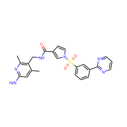 Cc1cc(N)nc(C)c1CNC(=O)c1ccn(S(=O)(=O)c2cccc(-c3ncccn3)c2)c1 ZINC000114077870