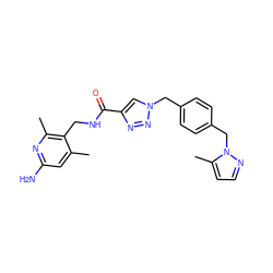 Cc1cc(N)nc(C)c1CNC(=O)c1cn(Cc2ccc(Cn3nccc3C)cc2)nn1 ZINC000114079380