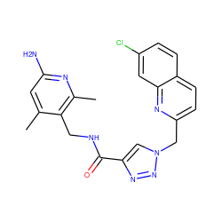 Cc1cc(N)nc(C)c1CNC(=O)c1cn(Cc2ccc3ccc(Cl)cc3n2)nn1 ZINC000114077975