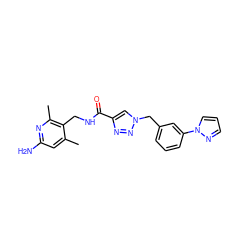 Cc1cc(N)nc(C)c1CNC(=O)c1cn(Cc2cccc(-n3cccn3)c2)nn1 ZINC000114077830