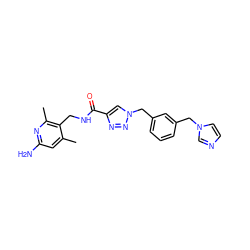 Cc1cc(N)nc(C)c1CNC(=O)c1cn(Cc2cccc(Cn3ccnc3)c2)nn1 ZINC000114078460