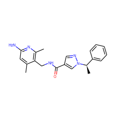 Cc1cc(N)nc(C)c1CNC(=O)c1cnn([C@H](C)c2ccccc2)c1 ZINC000114079007