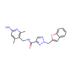 Cc1cc(N)nc(C)c1CNC(=O)c1cnn(Cc2cc3ccccc3o2)n1 ZINC000114078325