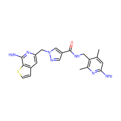 Cc1cc(N)nc(C)c1CNC(=O)c1cnn(Cc2cc3ccsc3c(N)n2)c1 ZINC000114078284