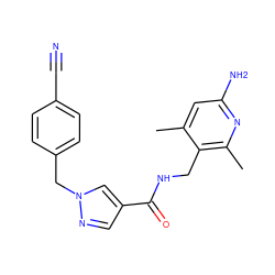 Cc1cc(N)nc(C)c1CNC(=O)c1cnn(Cc2ccc(C#N)cc2)c1 ZINC000114077685