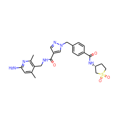 Cc1cc(N)nc(C)c1CNC(=O)c1cnn(Cc2ccc(C(=O)N[C@@H]3CCS(=O)(=O)C3)cc2)c1 ZINC000117497696