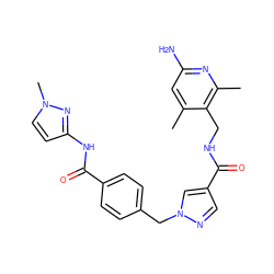 Cc1cc(N)nc(C)c1CNC(=O)c1cnn(Cc2ccc(C(=O)Nc3ccn(C)n3)cc2)c1 ZINC000114078407