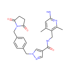 Cc1cc(N)nc(C)c1CNC(=O)c1cnn(Cc2ccc(CN3C(=O)CCC3=O)cc2)c1 ZINC000114079647