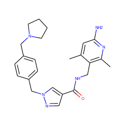 Cc1cc(N)nc(C)c1CNC(=O)c1cnn(Cc2ccc(CN3CCCC3)cc2)c1 ZINC000114079848