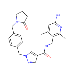 Cc1cc(N)nc(C)c1CNC(=O)c1cnn(Cc2ccc(CN3CCCC3=O)cc2)c1 ZINC000114078171