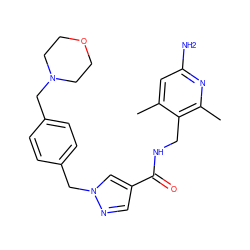 Cc1cc(N)nc(C)c1CNC(=O)c1cnn(Cc2ccc(CN3CCOCC3)cc2)c1 ZINC000114077350