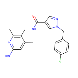 Cc1cc(N)nc(C)c1CNC(=O)c1cnn(Cc2ccc(Cl)cc2)c1 ZINC000114079985